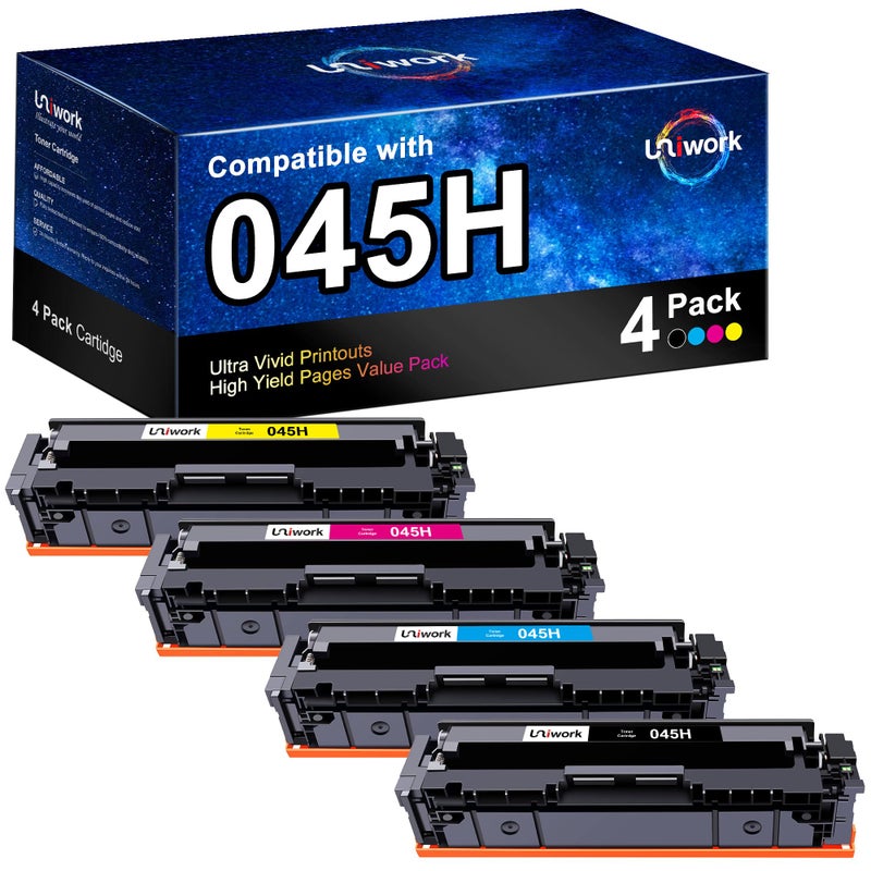 Uniwork Compatible Toner Cartridge Replacement for Canon 045 045H Cartridge 045 CRG-045H for Color imageCLASS MF634Cdw MF632Cdw LBP612Cdw MF632 MF634 Laser Printer Toner Ink, 4 Pack